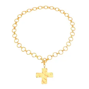 Gold Chunky Cross Necklace for Women Statement Piece 22.7g Hammered Bold Cross Pendant Vintage Toggle Clasp Jewelry Easter Gift Layered Look