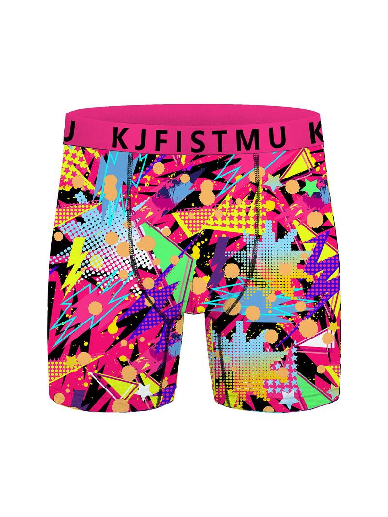 KJFISTMU 12-piece Set of Colorful Belts Men's Boxer Briefs - Unique design, randomly printed long boxer briefs for men (breathable polyester blend, soft and comfortable, machine washable, suitable for teenagers and adults) Men's Stretch Low-Rise Underwear