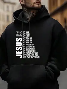 Jesus Faith Slogan Hoodie, Home Worship Wear, Pure Cotton Comfort, Tiktok Trend, Casual Graphic Letter Pattern, Fall & Winter