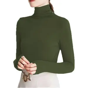 Womens Soft Cotton Long Sleeve Mock Turtleneck Shirts Tops Stretch Underscrubs Layer Tee Tops