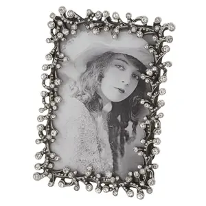 212 MAIN Classic Pewter Vintage Photo Frame - Jeweled Trim, Old World Style, Silver Home Decor Accessory