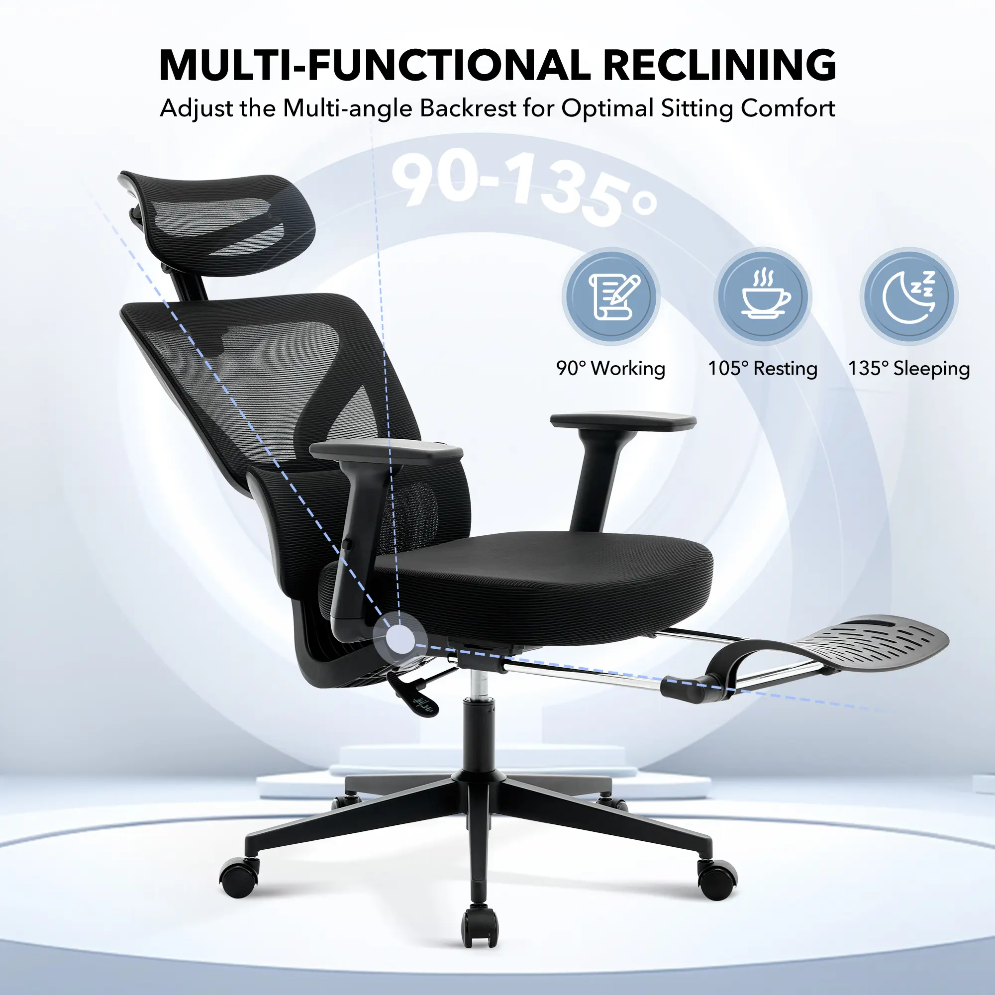 Garvee Ergonomic High-Back Mesh Office Chair with Headrest - Adjustable Lumbar & Seat Height - 3D Armrests, Swivel Rolling Desk Task Chair for Home Office