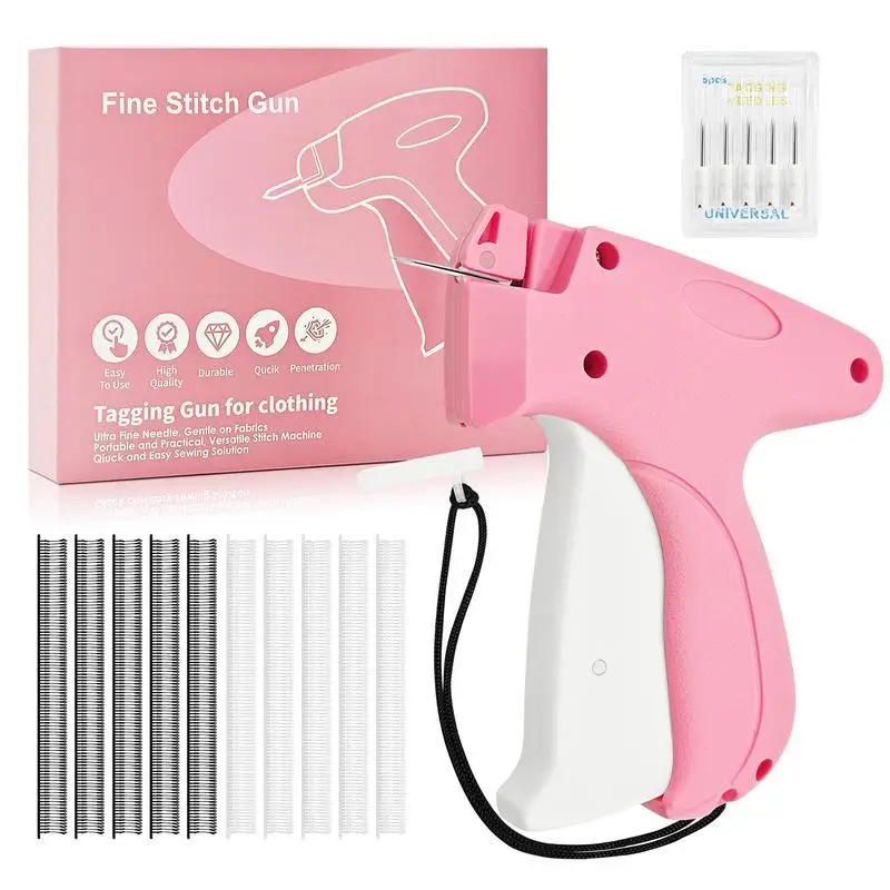 Mini Sewing Stitch Gun, 1 Count Clothing Stitch Tagging Gun, Stitching Gun Tool with 5 Counts Needles & 500pcs Black Fasteners & 500pcs White Fastener