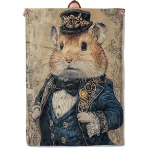 Vintage Hamster Blanket Flannel Throw Blankets, Retro Animal Style Lightweight Warm Soft Cozy Decorative for Pet Lovers, Gifts for Sofa Couch Chair Living Room Bedroom Home Decor, 50x60inch