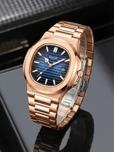 Rose Gold Nautilus Watch Gradient Blue Dial Vertical Stripes Date Display Stainless Steel Strap Waterproof Luminous Men's Watch High End Watch