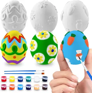 3D Easter Egg Painting Kit - Easter Egg Craft Kit Includes Eggs, Paint, Brushes for Kids & Adults - Cermaic Plaster Painting Kit - DIY Gifts for Easter