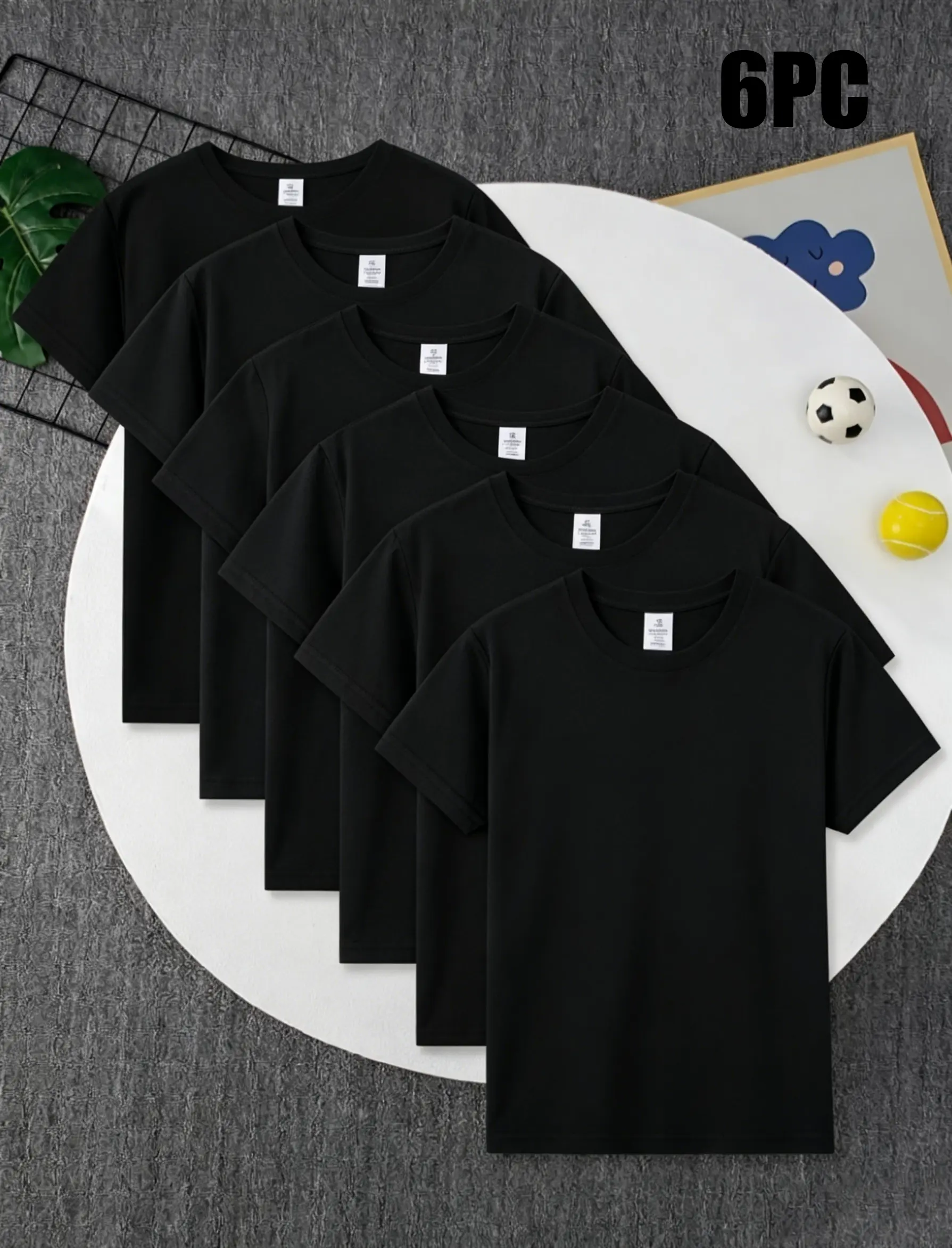 Boys' Solid T-Shirts 6-Pack, Child Sized 100% Cotton Black Shirt & White Tees for Everyday Casual Wear, 100% Cotton Boys' T-Shirts