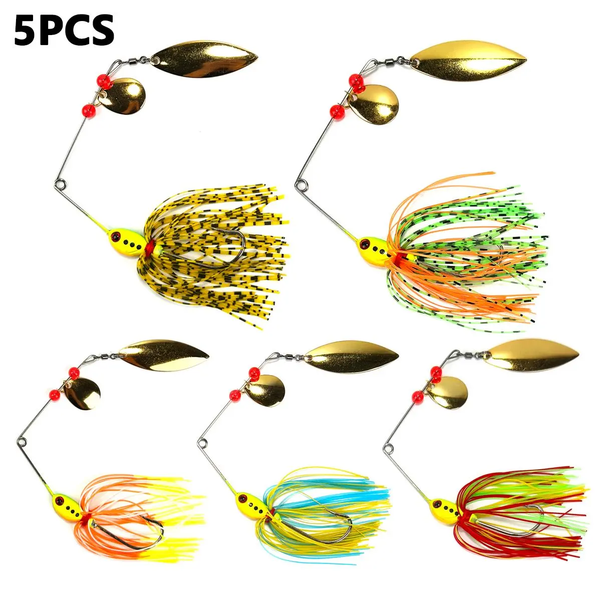 5-Piece Classic Spinner Lure Set, Fishing Lure Kit, Artificial Lures, Topwater Fishing Lure, 16g Hard Bait with Flashy Sequins, Multi-Tailed Lure for Bass Fishing, Fishing Gear, Fishing Equipment, Fishing Tackle, Fishing Supplies