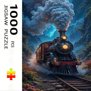 1000 Piece Train Puzzle with Smoke, Large Adult Family Interactive Toy, DIY Home Decor Brain Challenge, Holiday Scene, Perfect Gift