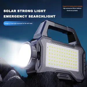 Solar Outdoor Multifunction Work Light Long Range Outdoor Camping Searchlight Type C Rechargeable Handheld Spotlight Torch Waterproof COB Super Bright for Outdoor Emergency HOT