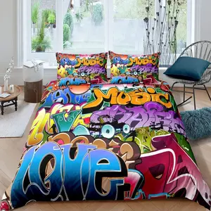 Feelyou Duvet Cover Set - Modern Flat Weave Microfiber Bed Set, Hippie Graffiti & Trippy Abstract Art, Breathable Decorative Bedroom Bedding for Full-Queen Beds (No Comforter), Bedroom Bedding Set