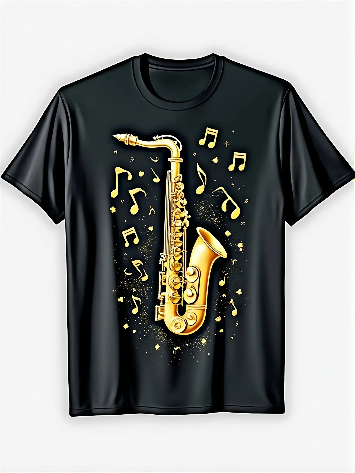 Mens Jazz Saxophone Graphic T Shirt Black Crew Nec unisex soft cotton short sleeve t shirt, vintage graphic casual tee for men women teens, perfect birthday holiday gift for camping travel gym daily street  wear