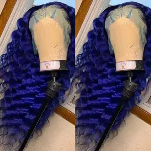 13x4 Dark Blue deep curly Lace Front Wig 26"180% Density Curly Deep Wave Long Curly Hair Wigs for Women Deep Part HD Glueless, Synthetic Hair, Perfect for Parties & Halloween