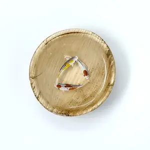 Hand Painted Koi Painted on Layers of Resin Glow in the Dark in a Palm Leaf Bowl Home Decor