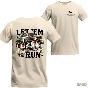 Let 'Em Run Graphic Tee - Hound Dogs and Pickup Truck Design, Perfect for Hunting and Outdoor Lovers, Unisex T-shirts, Menswear Tops