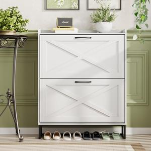 [Summergarden] Vabches Freestanding Entryway Shoe Storage Cabinet with Flip Drawers, Metal Legs and Slim Shoe Organizer Racks