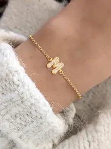 Women's Zirconia Bubble Initial Letter Bracelet, Stainless Steel Chain, Casual Fashion Jewelry for All Seasons