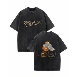 100 Percent Cotton Oversized Black T Shirt Michael Jackson Signature And Cartoon Portrait Design Summer Streetwear Fashionable Street Retro Style # Michael Jackson # Jaafar Jackson # biopic # music legend