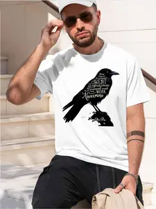 Edgar Allan Poe Raven Nevermore Print Lightweight Visor Hiking Travel 2026 new model Black/White Tee Stylish & Comfortable Loose Crew Neck Short Sleeve T-shirts Versatile On Trend Eye Catching Print