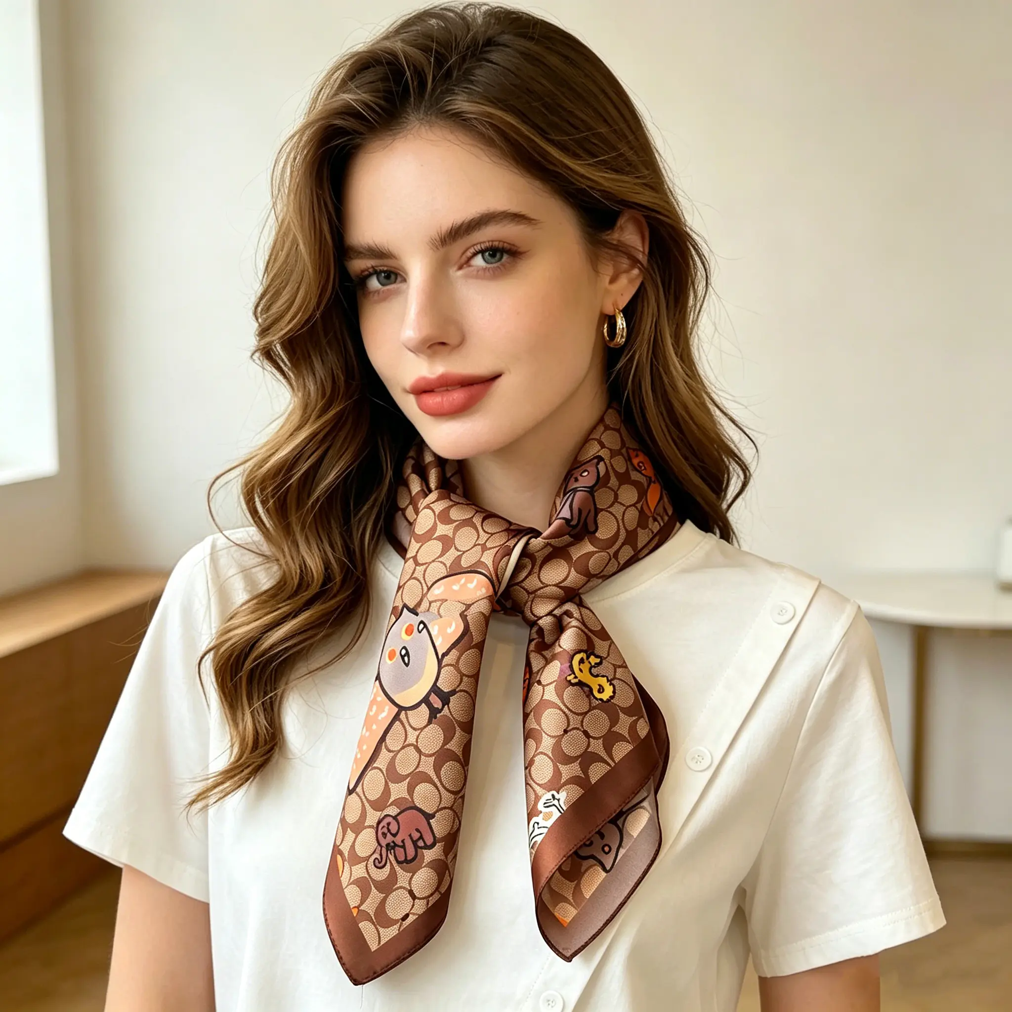 Women's Silk-Like Square Scarf, 27.5×27.5 Inches - Classic Pattern Bandana for Hair, Head & Neck, Versatile Accessory