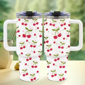 Cherry & Bow Design 40oz Double-Wall Stainless Steel Tumbler with Lid & Straw BPA-Free Insulated Cup for Hot Cold Drinks Leak-Proof Sports Water Bottle for Outdoor Gym Office Drinkware