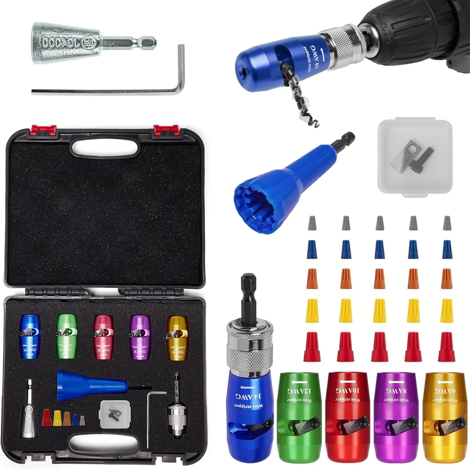 Wire Twister Tool for Drill Set, Stripping Tool & Wire Twisting Connector,Electrician Drill Wire Stripper and Twister, Wiring Pro Wire Stripper
