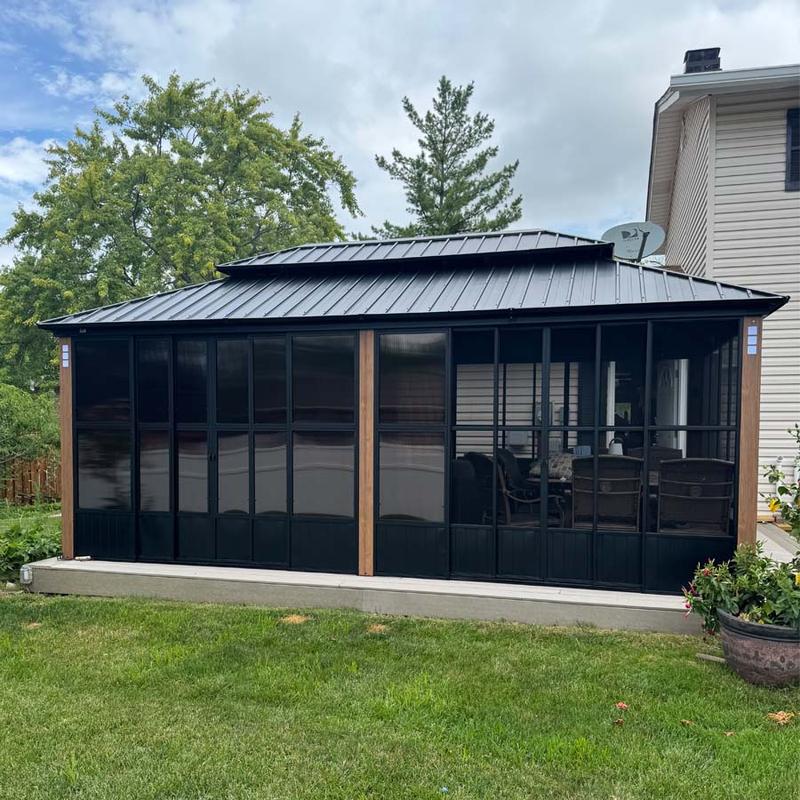 PURPLE LEAF 12' x 20' Hardtop Gazebo For Patio | Screen House Wood Grain Aluminum Solarium Canopy