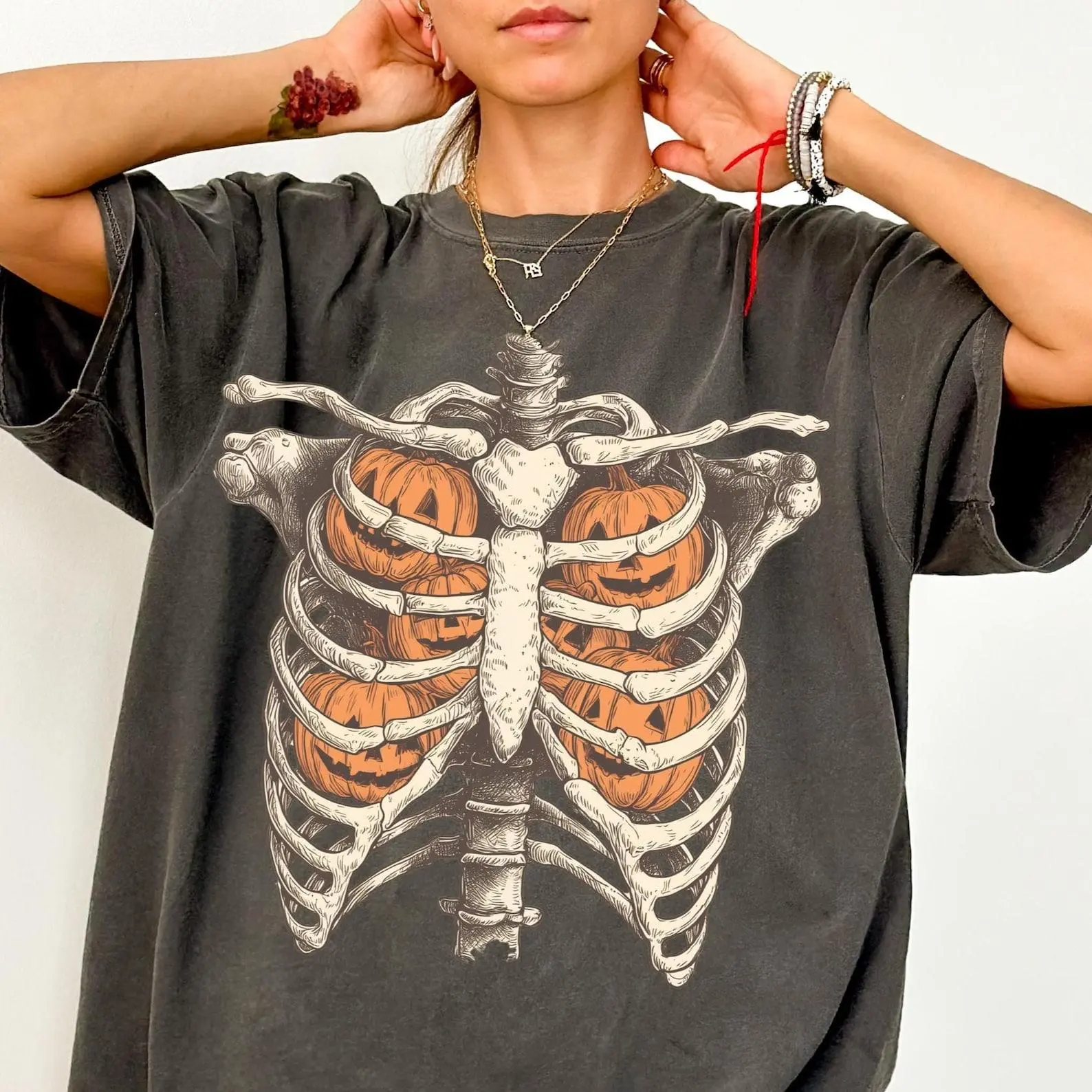 Pumpkin Rib Cage Halloween Shirt, Skeleton Anatomy Jack O Lantern Graphic Tee, Spooky Season Vintage Unisex Comfort Colors T-Shirt