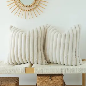 Pack of 2 Faux Fur Plush Decorative Throw Pillow Covers Couch Cushion Case Soft Pillowcases (Beige, 18 x 18 Inch)