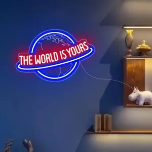 3D Carved Globe Earth The WORLD IS YOURS Neon Light, USB Powered Dimmable Décor for Home, Bedroom, Bar, Office, Wedding Party,