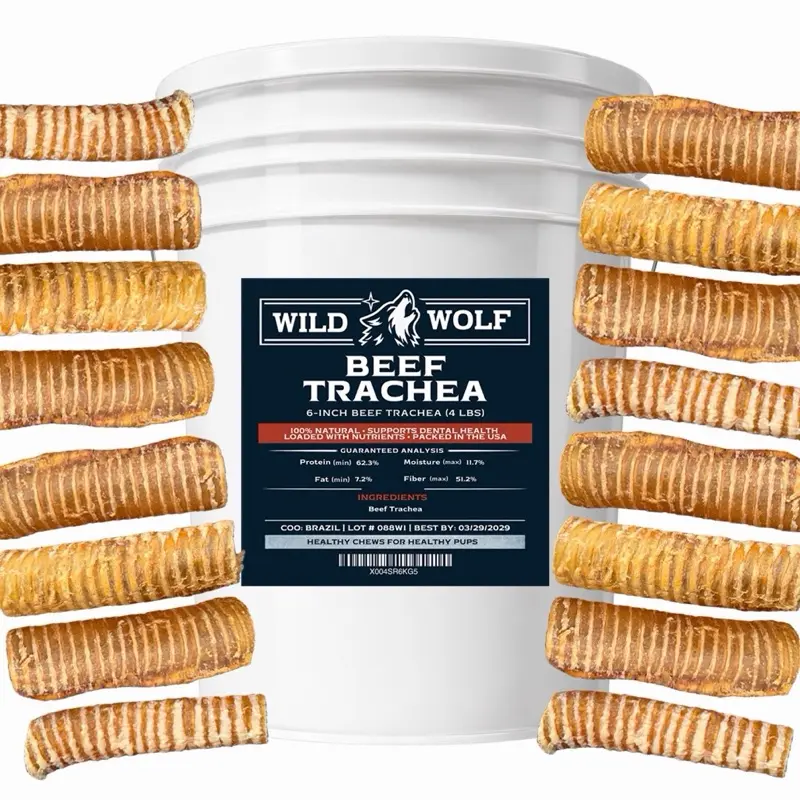 6” Beef Trachea Bucket (4 lbs) 100% Natural Dog Chew Treats - Single-Ingredient Puppy Treats Puppy Snacks