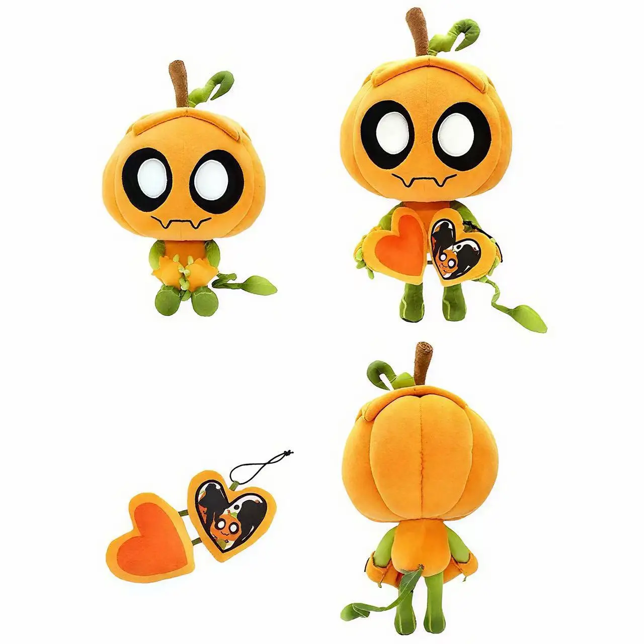 Halloween Pumpkin Character Stuffed Plush Toy - Cute Spooky Doll with Detachable Heart Pendant, Soft Plushie for Holiday Decor & All-Age Gifts