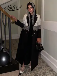Lace Patchwork Blazer Coat with Button, Elegant Long Cardigan with Scarf, Loose-Fitting Outerwear for All Seasons, Womenswear