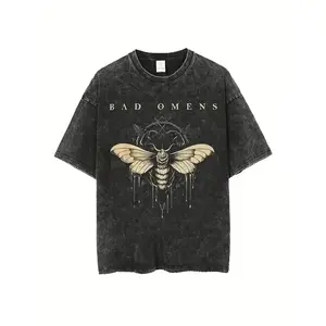 Bad Omens 2024 Tour Vintage Washed 90s Graphic T-Shirt |   Unisex Oversized Black Band Tee |   Moth & Dripping Wax Design |   100% Cotton |   Y2K Streetwear |   Crew Neck Casual Short Sleeve |   Aesthetic Classic Top