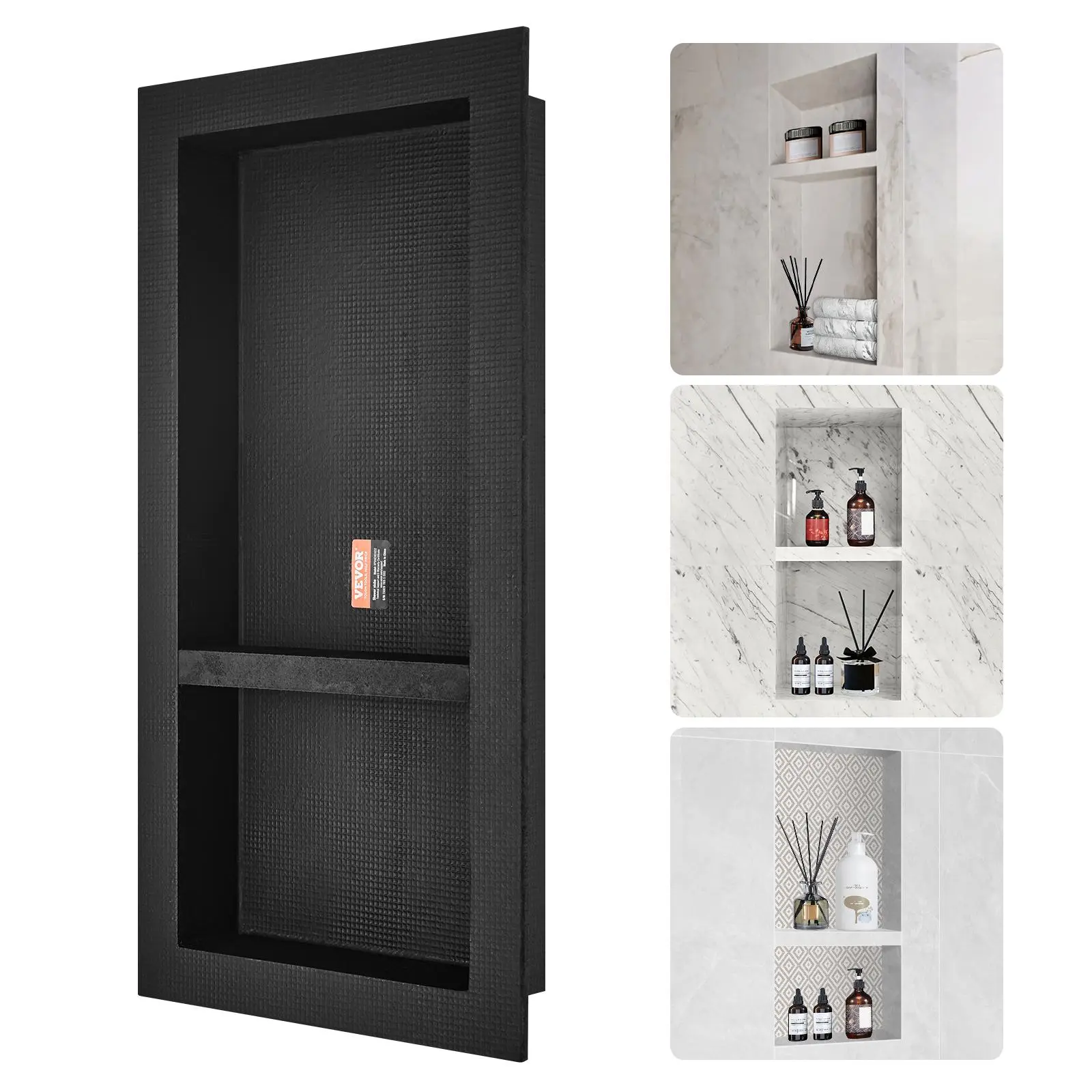 【SummerFinds】VEVOR Shower Niche Ready for Tile 40.64 x 81.28 cm,  , Double Shelf Organizer, Square Corners Wall-inserted Niche Recessed, Sealed Protection Modern Soap Storage Niche for Shower Bathroom, Black