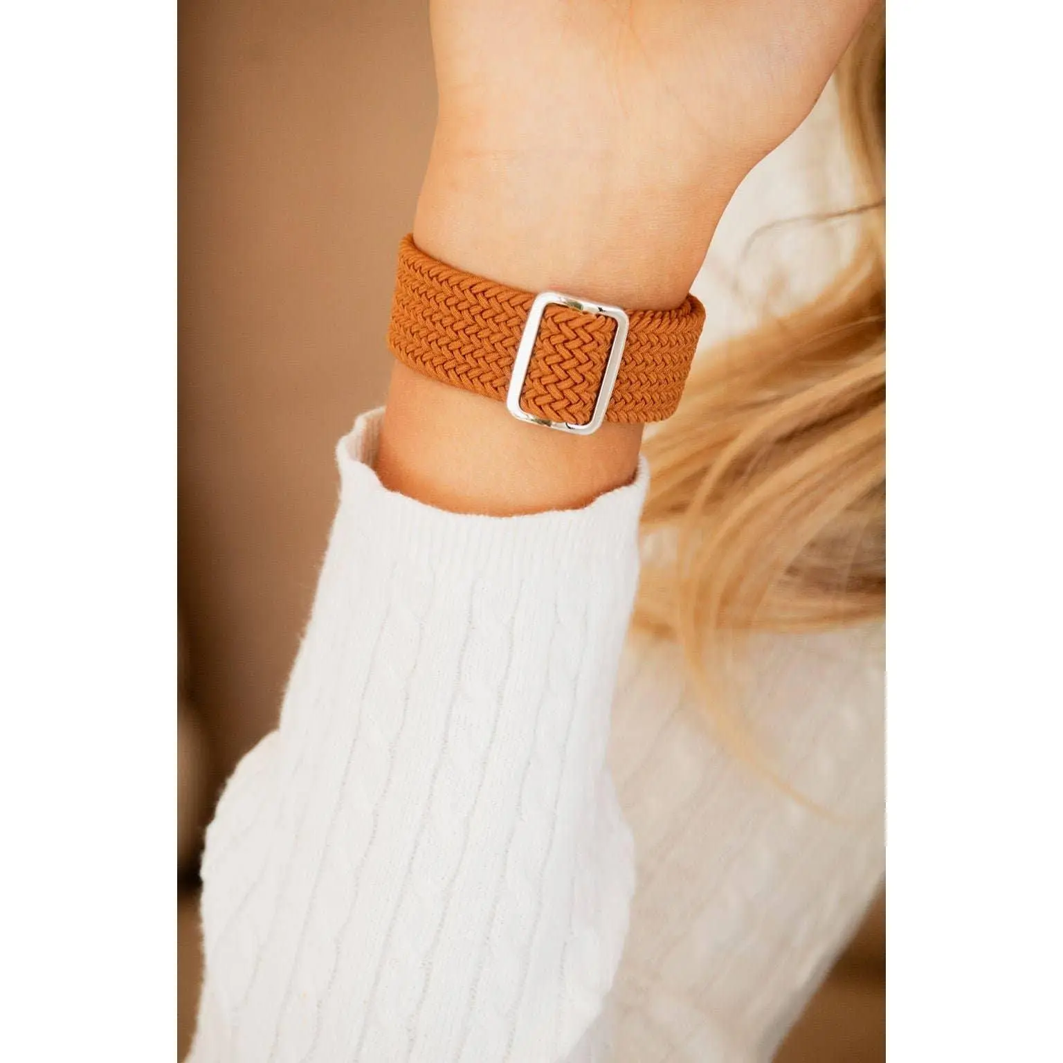 Mustard Thick Weaved Adjustable Elastic Watch Band