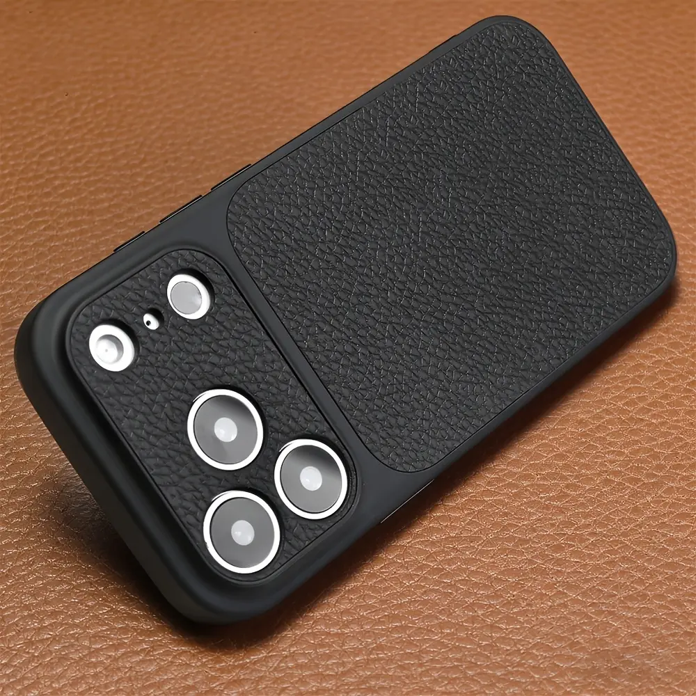 High-Quality Lychee Texture Hard Case Protector for iPhone 13/14/15/16/17 Pro Max - Fingerprint-Resistant, Shockproof, 1-Click Upgrade to 17 Style