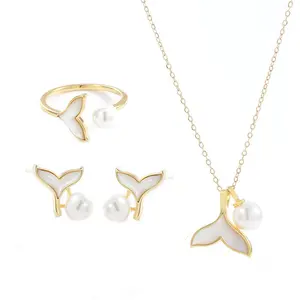 Whale Tail Pearl Jewelry Set | Luxury Vintage Classic Versatile Value Set (Necklace + Earrings + Ring)