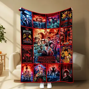 Stranger Things movie-themed printed flannel blanket, soft and comfortable, perfect for sofas, beds, or home décor, an ideal holiday gift.