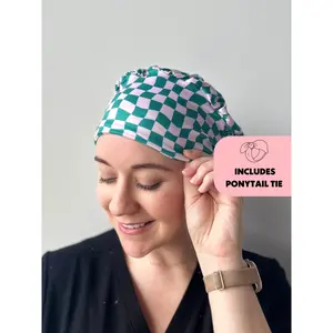 Scrub Hat - Dark Teal and Lilac Checker