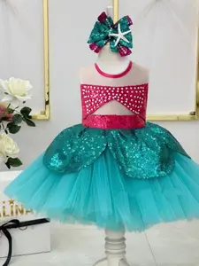 Toddler Girl's Mermaid Costume Dress, Sequins Decor Sleeveless Tulle Dress for Party, Kids Clothes for All Seasons