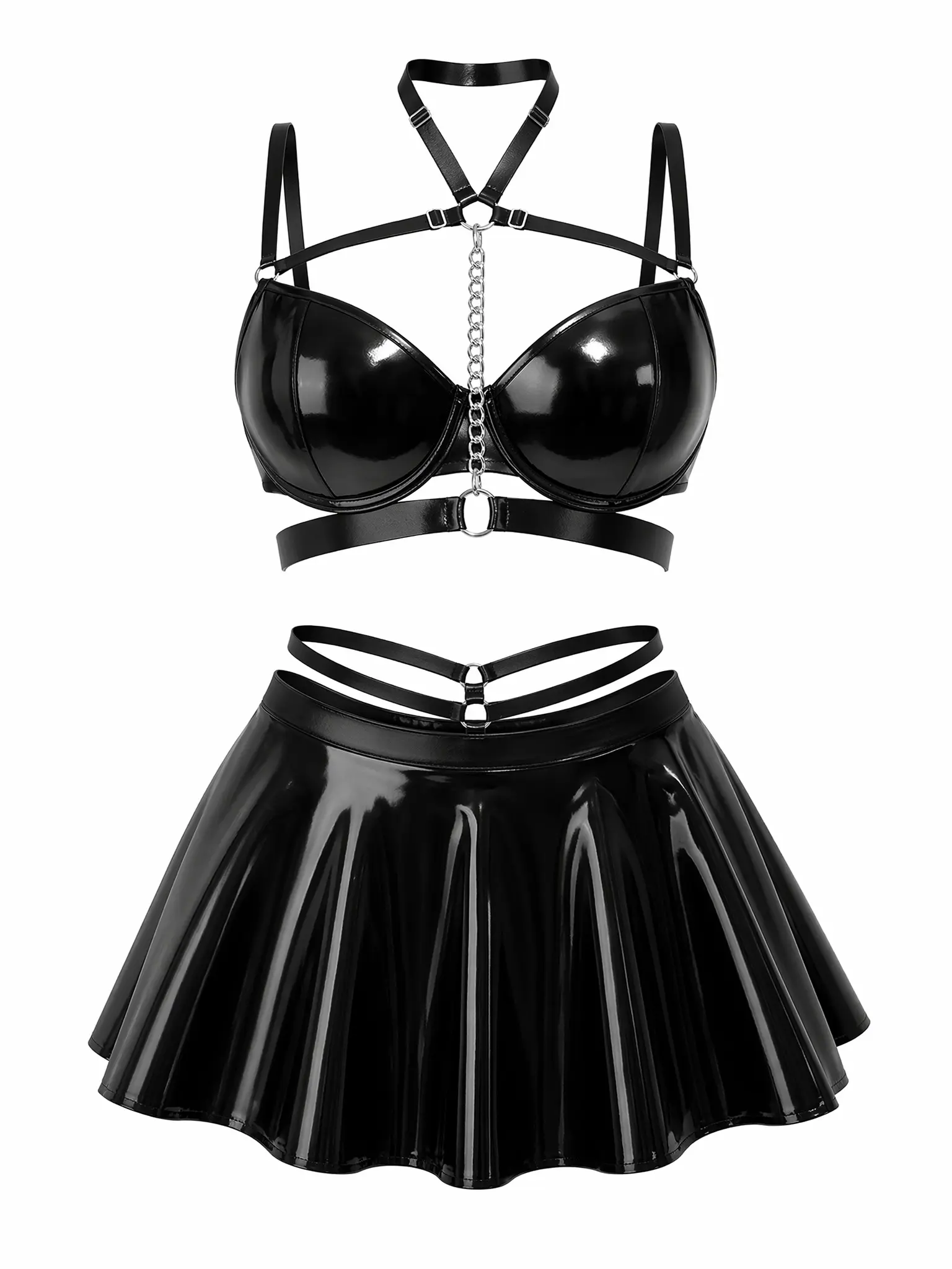 Women's Statement Bodysuit, Edgy Plain Polyester Piece with V-Neck, Chain Detail, and Corset Waist for Comfortable Everyday Style