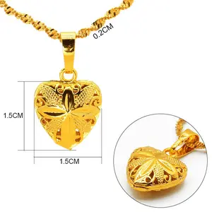 Simple Daily Dressed Sand Gold Jewelry Ethnic Style Retro Gold Plated  Flower Necklace Women Heart Pendant Ornaments gifts for girlfriend