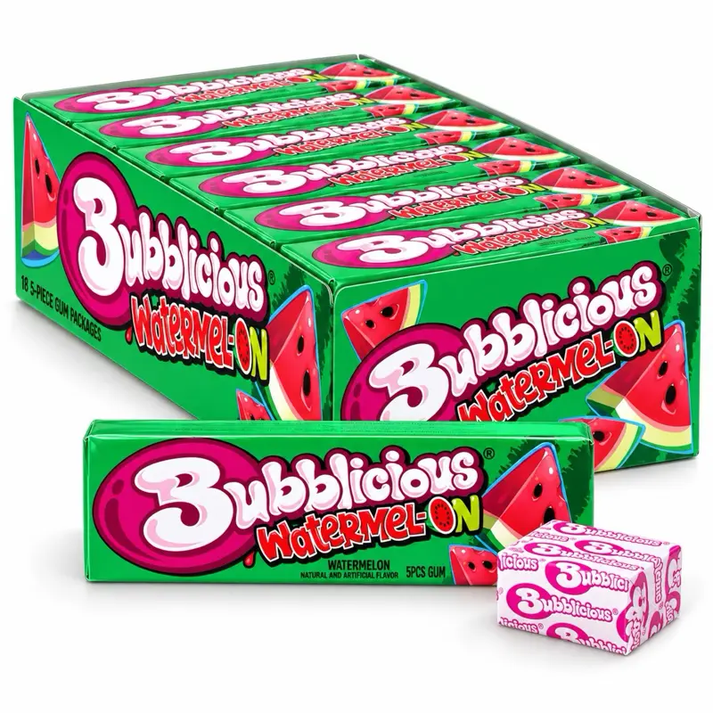 Bubblicious Watermelon Chewing Gum, 18 Packs of 5 Pieces (90 Total) Individually Wrapped Bubblegum, Bulk Pack, Great for Kids & Adults