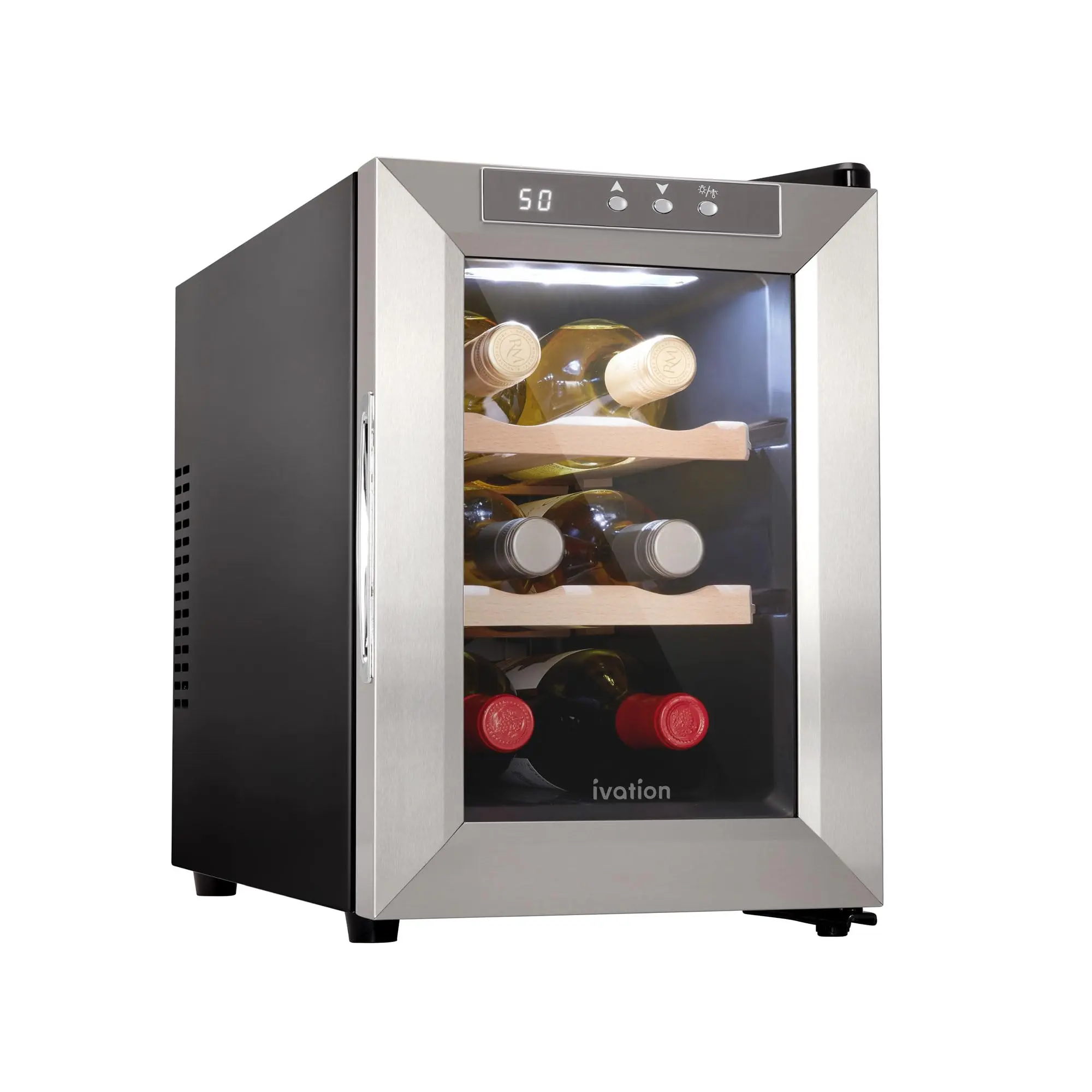 Ivation Premium Stainless Steel 6 Bottle Horizontal Thermoelectric Wine Cooler/Chiller Counter Top Red & White Wine Cellar w/Digital Temperature, Freestanding Refrigerator Quiet Operation Fridge