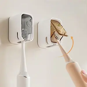 2 Simple Covered Toothbrush Holders, Toothbrush Protector, Dustproof Wall-Mounted Toothbrush Storage Rack for Electric Toothbrushes, Stylish Bathroom Organizer