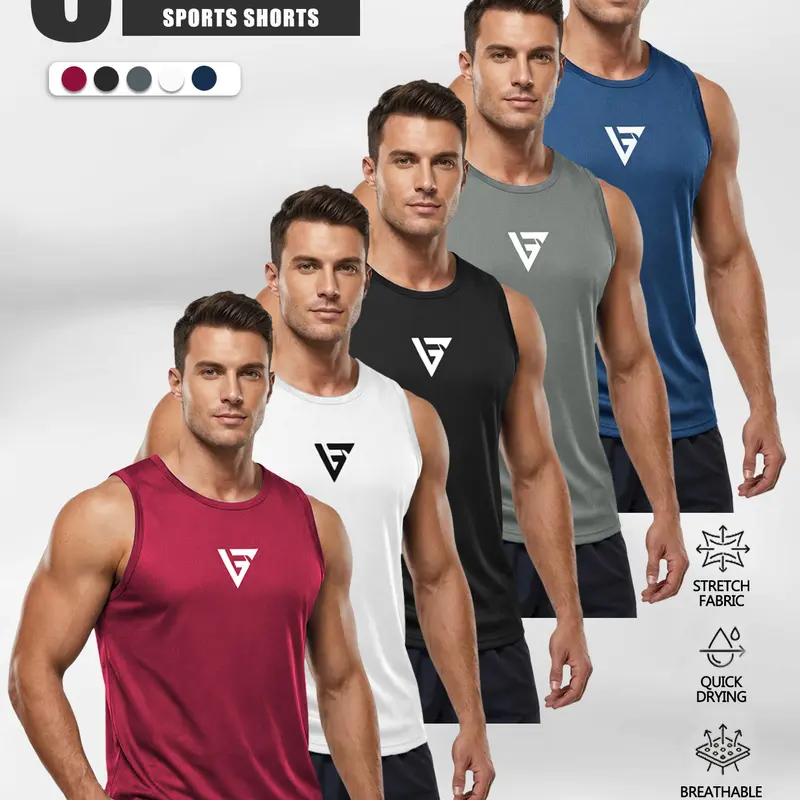 Men’s 5-Pack Quick-Dry Activewear Sleeveless Workout Tank Tops - Breathable Sports Tops, Lightweight Dry Fit Sport Vests, Athletic Clothing for Gym & Running