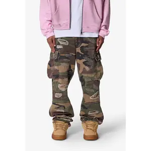 mnml Ultra Baggy Distressed Cargo Pants - Woodland Camo