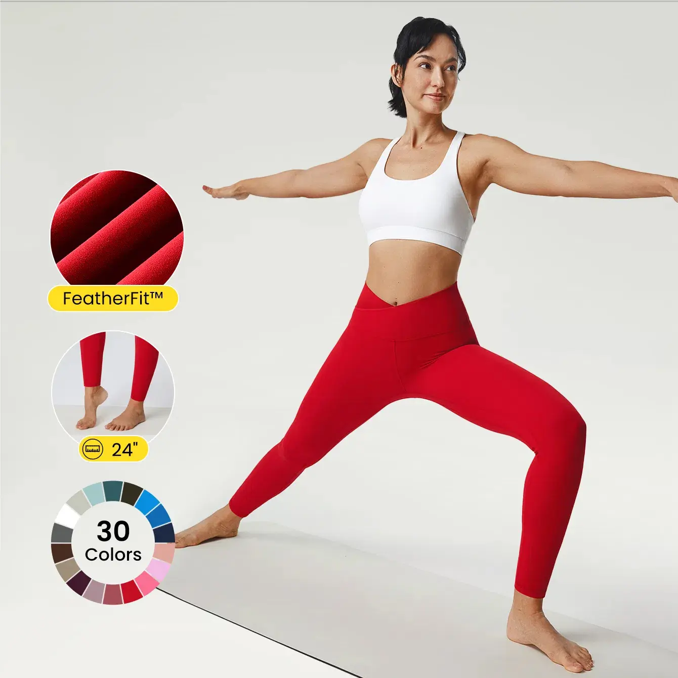 GLOWMODE 24" FeatherFit Crossover Yoga Leggings Buttery Soft High Stretch GLOWMODE 24" FeatherFit Crossover Yoga Leggings Buttery Soft High Stretch