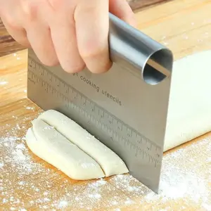 Stainless Steel Dough Scraper, Multi-Functional Baking Tool, Essential Kitchen Utensil with Size Guide, Perfect for Bread Making, Baking Essentials
